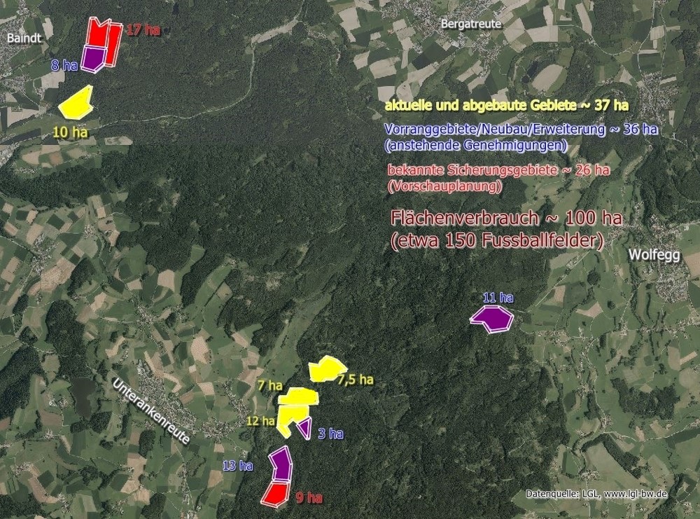 Übersicht vorhandener und geplanter Kiesgruben im Altdorfer Wald